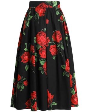 Dolce & Gabbana Rose-Print Poplin Pleated Skirt - Red