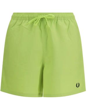 Fred Perry Logo-Embroidered Drawstring Swim Shorts - Green