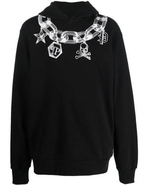 Philipp Plein Chain Print Cotton Hoodie - Black
