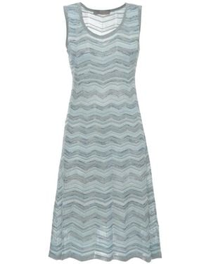 D.exterior Chevron-Knit Metallic-Thread Midi Dress - Blue
