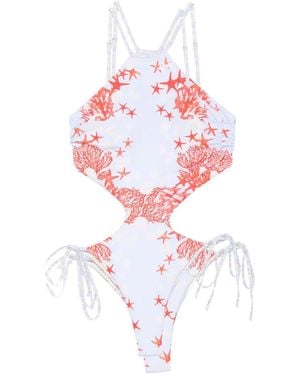 Mazzei Cut-Out Starfish-Print Swimsuit - White