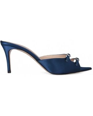 Andrea Wazen Carol Buckle-Detail Satin Sandals - Blue