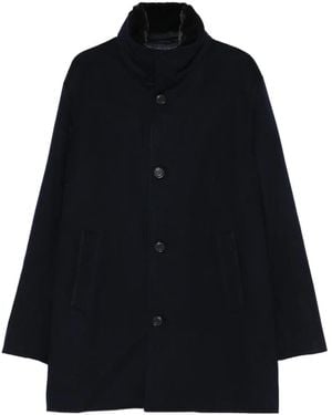 Paul & Shark Stehkragen-Mantel Mit Pelzbesatz - Blau
