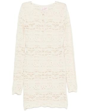 MC2 Saint Barth Crochet-Knit Long-Sleeve Dress - White