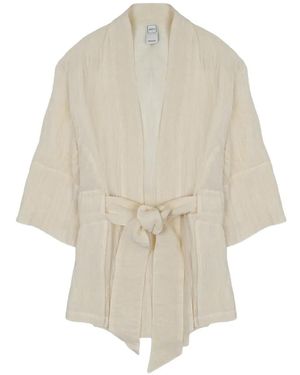 120% Lino Belted Kimono Jacket - White