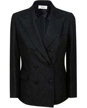 SAULINA Double-Breasted Flap-Pocket Blazer - Black