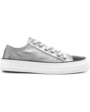 Brunello Cucinelli Metallic Lace-Up Trainers - White