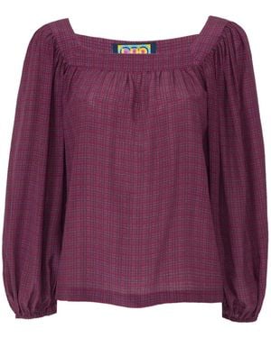 LHD Bird Street Squared-Neck Gathered Blouse - Purple