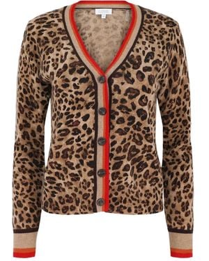 Kinross Cashmere Leopard-Print Tipped Cardigan - Brown