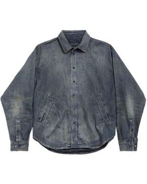 Balenciaga Shirtjack Met Geborduurd Logo - Blauw
