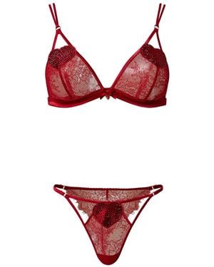Twinset Lace Triangle Bra And Briefs Set - Red