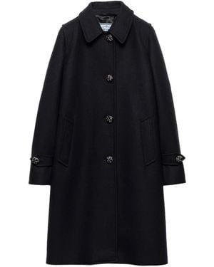 Prada Leather Button Wool Coat - Blau