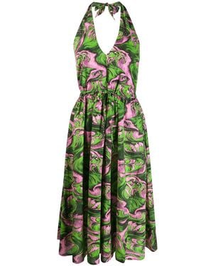 McQ Swallow Printed Halterneck Dress - Green