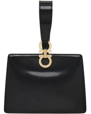 Ferragamo ジオメトリック レザーハンドバッグ - ブラック