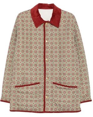 Drole de Monsieur Geometric-Print Corduroy-Collar Jacket - Brown
