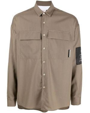 Low Brand Logo-Patch Sleeve Detail Shirt - Brown