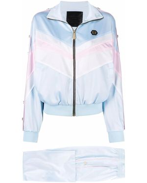 Philipp Plein Logo-Embroidered Striped Tracksuit Set - Blue