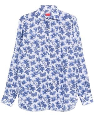 Isaia Floral-Pattern Long-Sleeve Shirt - Blue