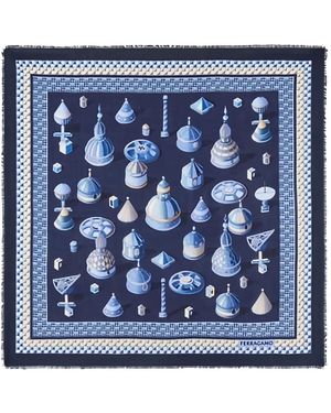 Ferragamo Kaschmirschal mit geometrischem Renaissance-Print - Blau