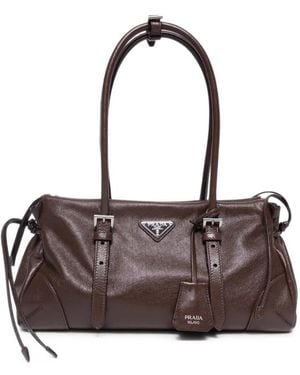 Prada Karin Medium Antiqued Leather Tote Bag - Brown