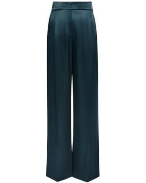 Another Tomorrow Pleated Satin Trousers - Blue