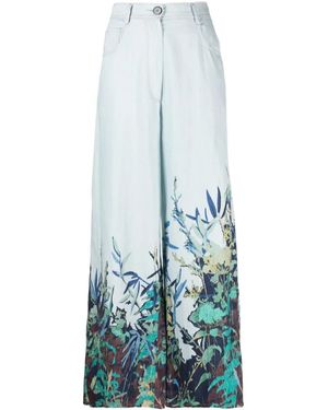 forte_forte Printed Cotton And Linen Blend Jeans - Blue