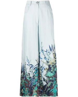 forte_forte Printed Cotton And Linen Blend Jeans - Blue