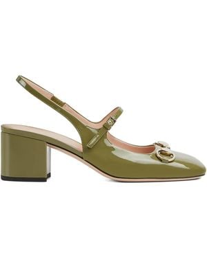 Gucci 55Mm Horsebit Buckle-Detail Slingback Court Shoes - Metallic