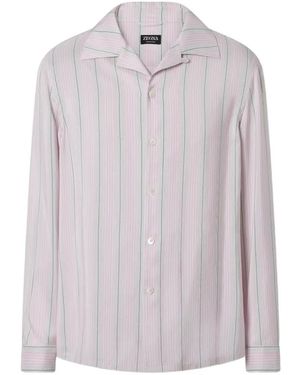 ZEGNA Vertical-Stripe Silk Shirt - White