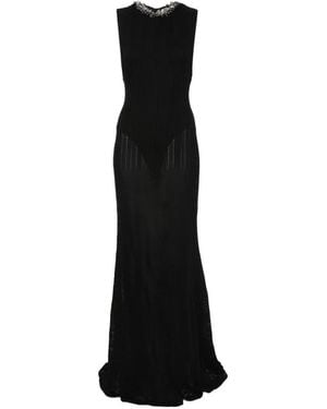 Self-Portrait Vestido Largo Con Detalles De Cristal - Negro