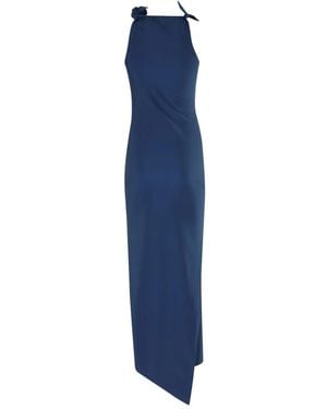 Coperni Rose-Embellished Asymmetrical Maxi Dress - Blue