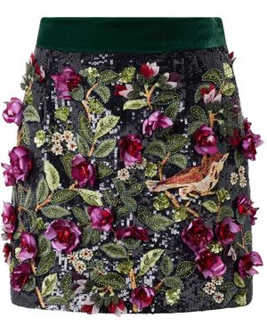 Roberto Cavalli Sequin Floral Embroidered Skirt - Green