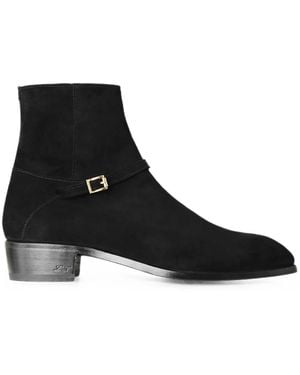 Lidfort Buckle-Strap Suede Ankle Boots - Black