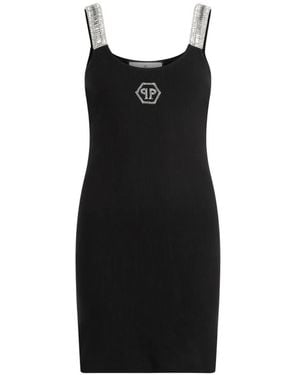 Philipp Plein Strass Hexagon Tank Dress - Black