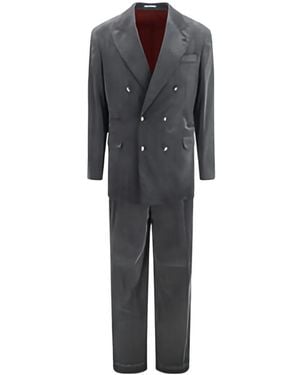 Brunello Cucinelli Ribbed Double-Breasted Suit - Gray