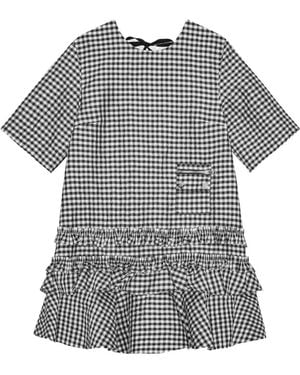 Ganni Crinkled Taffeta Check Open Back Mini Dress - Grey