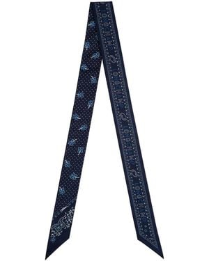 Longchamp French Bandana Printed Silk Neck Scarf - Blue