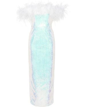 Nissa Feather-Trim Sequin-Design Dress - Blue