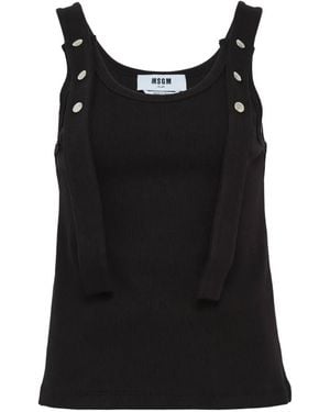 MSGM Button-Detail Ribbed Tank Top - Black