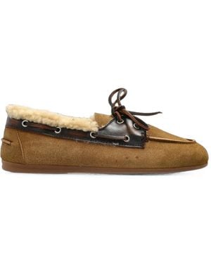 POSA Shearling-Lined Leather Boat Shoes - Brown