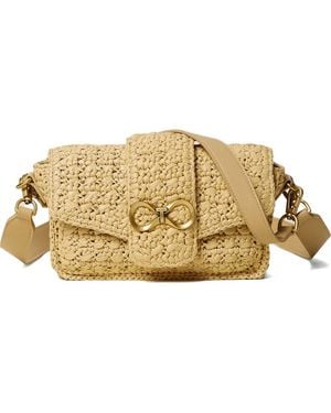 Twinset Raffia Shoulder Bag With Logo Buckle - Metallic