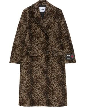 MSGM Leopard-Print Double-Breasted Coat - Brown