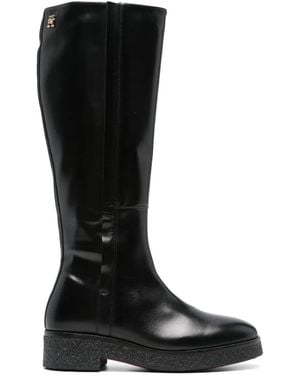 Tommy Hilfiger Round-Toe Leather Boots - Black