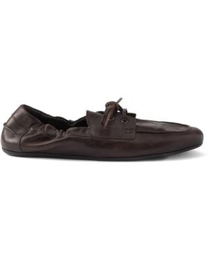 Prada Shuffle Leather Lace-Up Boat Shoes - White