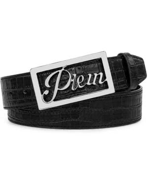 Philipp Plein Saffiano-Leather Belt Cocco - Black