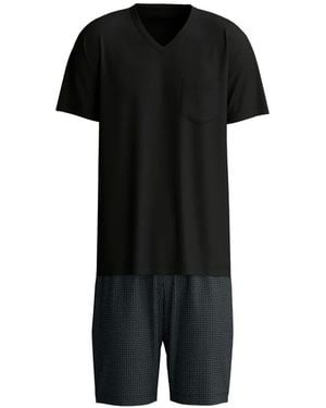 CALIDA Relax Streamline 2 V-Neck Chest-Pocket Short-Sleeved Pyjama Set - Black