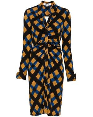 Diane von Furstenberg Sheska Ruched Check-Print Dress - Black