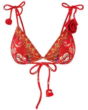 CAMILLA Tie Shoulder Rosette Bikini Top - Red
