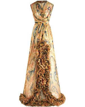 Etro Ruched-Detailing Printed Silk Maxi Dress - Metallic