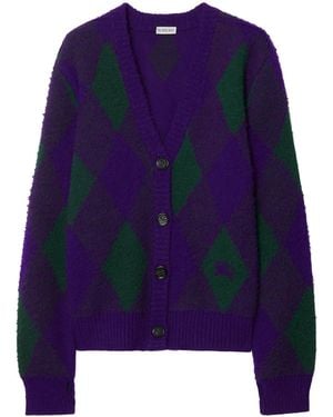 Burberry Cardigan À Losanges En Intarsia - Bleu